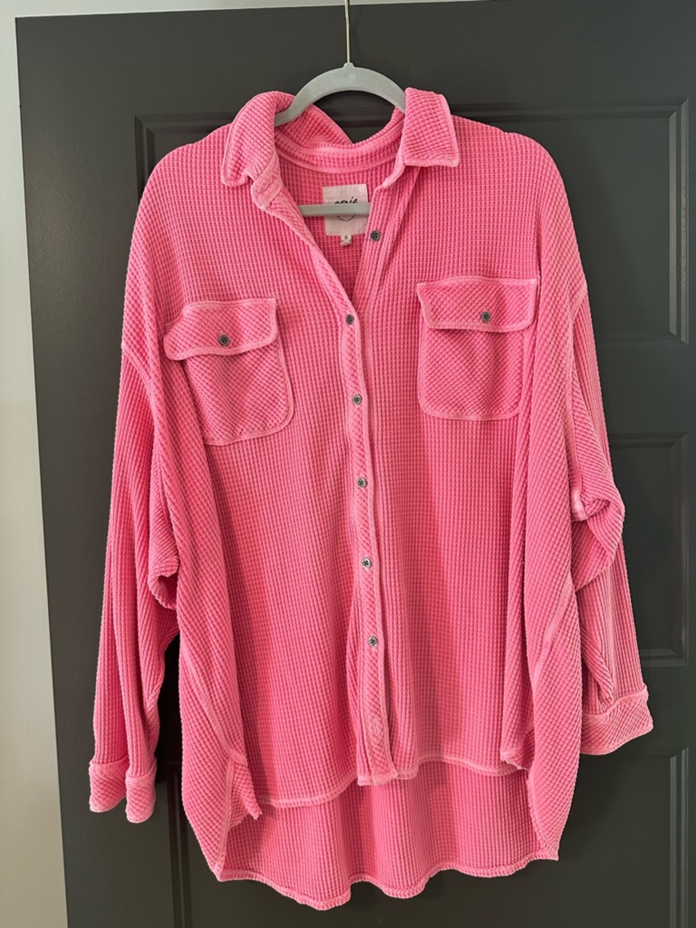 aerie Pink Waffled Button-Up Shirt Sweater